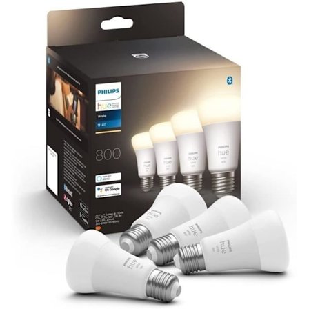 Philips Hue White, E27 -ansluten LED -glödlampa, 60W -motsvarande, 800 Lumen, Bluetooth Compatible, 4 Pack