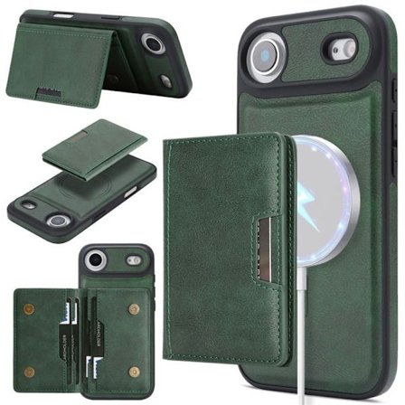 iPhone 17 Pro Air, magneettinen korttikotelo, keinonahkainen puhelinkotelo, vihreä