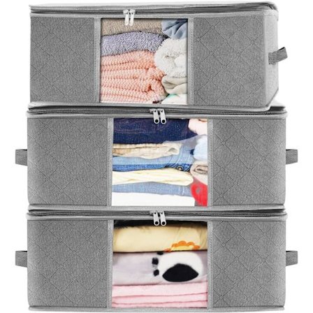 3-pak (grå) tøjopbevaringspose, opbevaringsboks til tøj under sengen, stofbeklædningsstof, til opbevaring af dyner, tøj, sengetøj, vandtæt, 48 x 35 x 