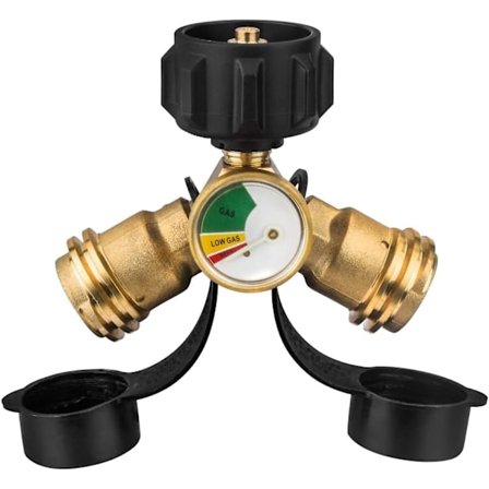 Propangasdelare Y-delare Adapter med mätare Massiv mässingsläckdetektor Gas tryck