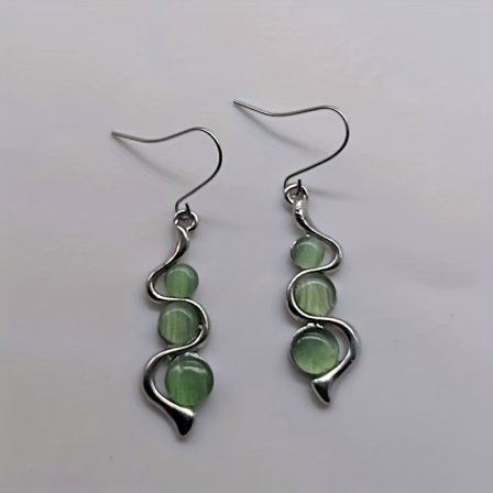 Elegante katteøje ædelsten dråbeformede øreringe, opal vedhængsøreringe, damesmykker, moderigtig Valentinsdag- eller fødselsdagsgave (grøn)