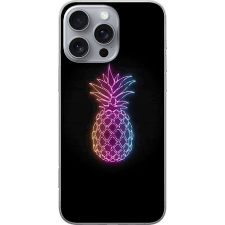 Yhteensopiva Puhelinkuori Apple Apple iPhone 16 Pro Max Neonkuvitus ananaksesta värikkäässä valossa mustaa taustaa vasten
