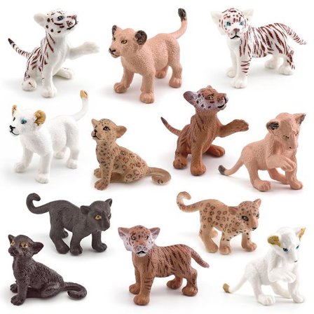 12 stk. vilde dyreunge figurer sæt – Realistiske PVC miniature løve, tiger, leopard unger – Safari dyrefigurer til børn – Uddannelseslegetøj og 