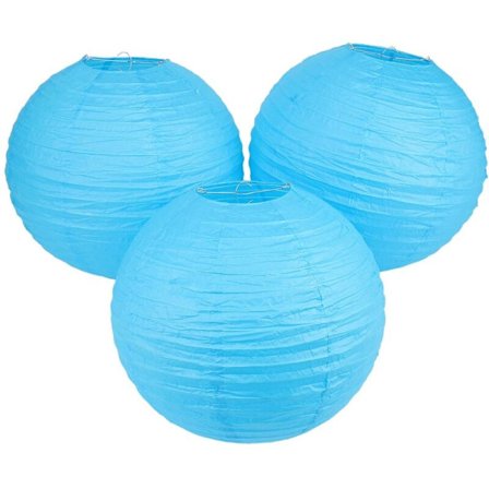 3 x 12 tuuman pyöreä paperinen riippuvalaisin metallirungolla kaikkiin tilaisuuksiin (taivaansininen)