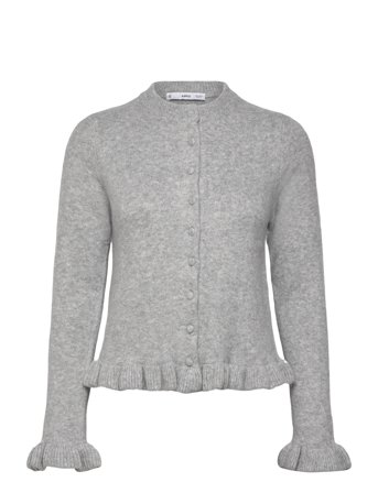 Mango Ruffle Knit Cardigan - Grey - S