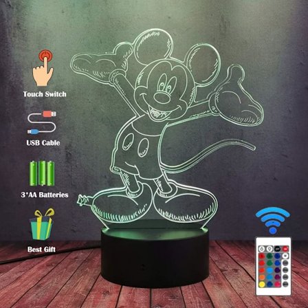 Anime Mickey Minnie Mouse Nattlampa, 3D LED Illusion Skrivbordslampa med 16 Färggradienter Bärbar Sängbord Touch Fjärrkontroll Lampa Kreativ 