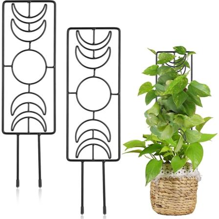 2-pack 36 x 10 cm metallväxtgaller, krukväxtstöd med 20 remmar (svart)