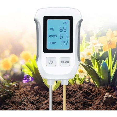 3-i-1 Jordtester, pH- og temperaturmåler for planter, hygrometersensor, med bakgrunnsbelyst LCD-skjerm for hage, plen, gård, innendørs og utendørs 