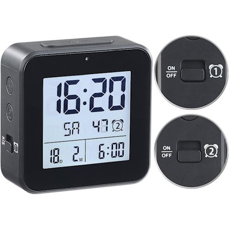Radiostyrd väckarklocka med termometer och hygrometerfunktion