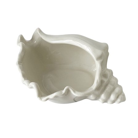 Vit conch-formad smyckeskål i vit keramik - Conch-formad smyckeskål i keramikstil - Örhängen och halsband förvaringsskål - Dekorativ nyckelskål