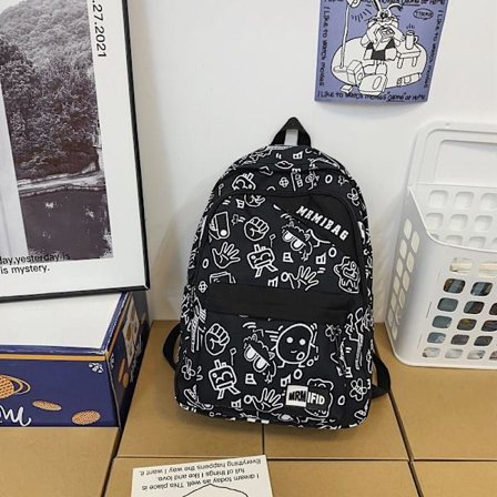 Student Ryggsäck Ny Personlighet Flow Harajuku Graffiti Stil Ryggsäck Gymnasium Studenter Campus Ryggsäck Dam Casual Ryggsäck - Svart