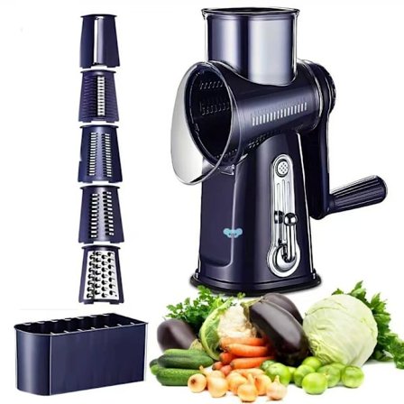 Rotary Ostrivare Handvev 3-i-1 Rivare, Skivare och Hackare Stor Diameter, 5 Blad för Grönsaker, Potatis