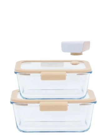 Pebbly Pebbly 3 Pcs Set : 2 Rectangular Boxes & Air Vacuum Pump - Beige - ONE SIZE