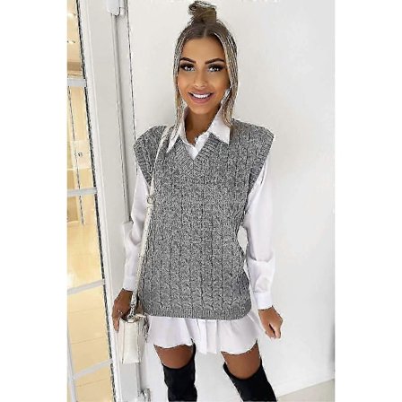 Dame Kabelstrikket Ermeløs Vest Strikket Genser Tank Top Gensere s20241212251