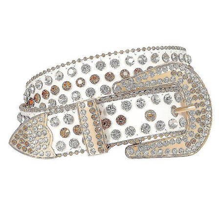 Bling Rhinestone Lærbelte for Menn og Kvinner - 105cm Hvit