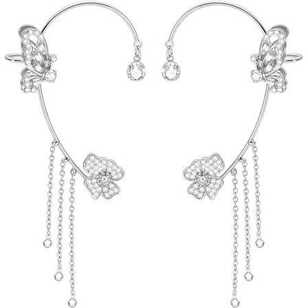 Fjärilsformade tofsar med zirkoner, 1 par blommiga fransar långa örhängen. Blanka fjärilsörhängen utan hål