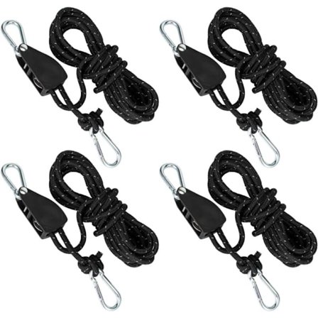 Sett med 4 trinser med tau strammer, skralle med 4m tau, teltstrammer, barduner med taubrems, for camping