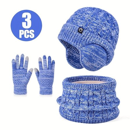 3 stk. Halsedisse, handsker og hue sæt til efterår og vinter, udendørs kuldebestandig vindtæt ørebeskytter strikket hue til drenge og piger med 
