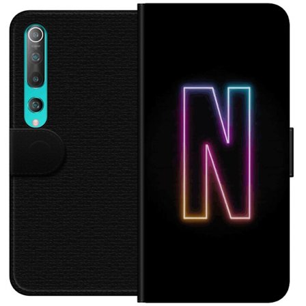 Yhteensopiva Lompakkokotelo Xiaomi Xiaomi Mi 10 5G Minimalistinen neonkirjain N värinvaihtuvassa valossa mustaa taustaa vasten