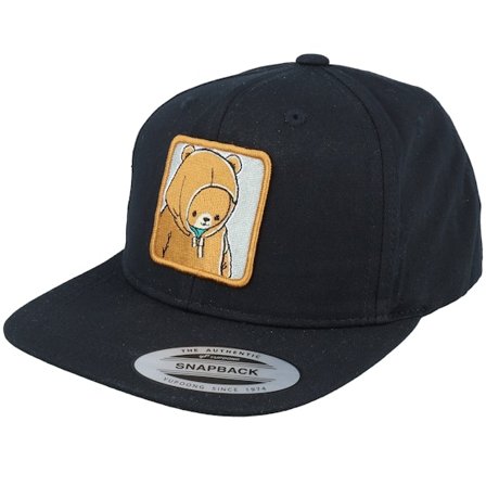 Kiddo Cap - Kids Smiling Teddy Patch Black Snapback Snapback Black Cap - @ Hatstore