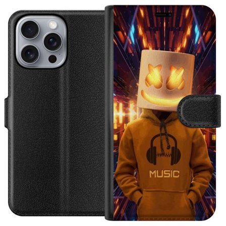 Yhteensopiva Lompakkokotelo Apple Apple iPhone 16 Pro Max DJ-hahmo valaisevassa kypärässä ja hupparissa futuristisessa musiikkiympäristössä neon