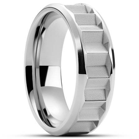 Hyperan | 8 mm Silver-tone Titanium Prism Ring for Men - Titanium rings