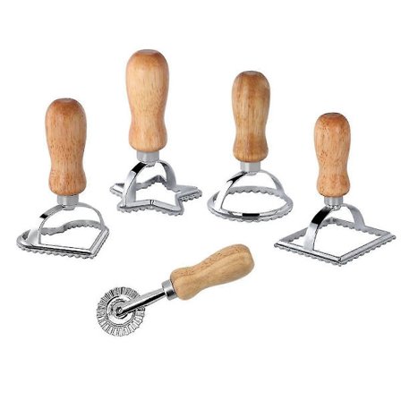 Pastaskärare med hjul, raviolitillverkare med rullhjul, raviolistämplar med trähandtag, pas (FMY)