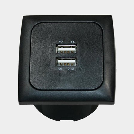USB-A Uttag för inbyggnad dubbel 12/24V, svart