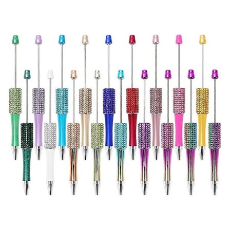 18 st Diamond Beadable Penna 18 Färger Plast Pärla Kulspetspenna Flerfärgad Infällbar Skrivpenna