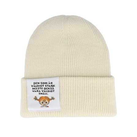 Pippi Långstrump - Vit cuff Beanie - Den Som Är Stark Patch Vanilla Soft Cuff @ Hatstore