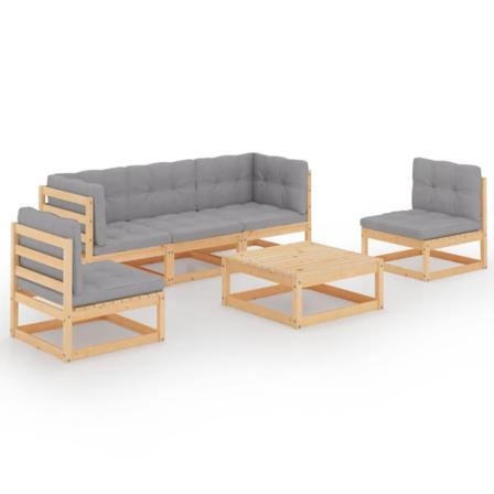 Vidaxl Loungegrupp Med Dynor 6 Delar Massiv Furu Grå