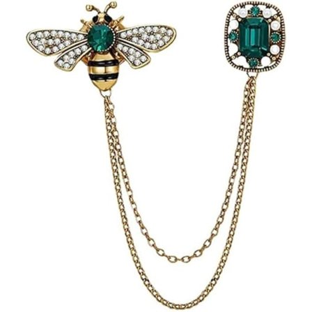 Vintage Honungsbi Broschnålar för Kvinnor Män CZ Kristall Slagstift Märke Hängande Tofs Kedjor Krage Broscher Nål Skjorta Krage Nålar Hatt Halsduk 