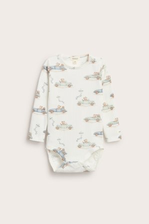 Newbie | Ribbad body med bilmotiv | Offwhite