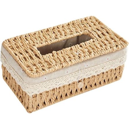 Vævet Kleenexboks Cover Rattan Ansigtskleenex Etui Holder Flettet Kleenexboks Holder til Bil Badeværelse Toiletbord Bordplader