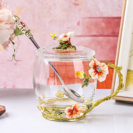 Kuppilasi Kukkalasi Tee- ja kahvikuppi lusikalla, kannella 400ml