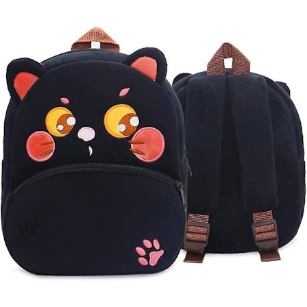 Taaperon reppu pojille ja tytöille, söpö pehmeä plushireppu eläinten piirros pieni mini-reppu lapsille 1-6 vuotta (kissa musta)
