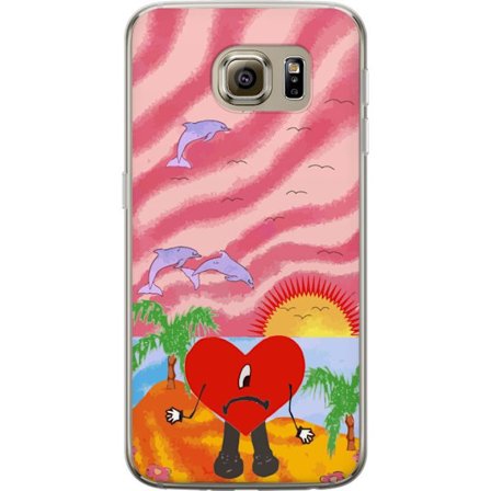 Kompatibel Mobilcover til Samsung Galaxy S6 Bad Bunny i en farverig quiltet jakke med hjertemønster og solbriller i moderne gade stil