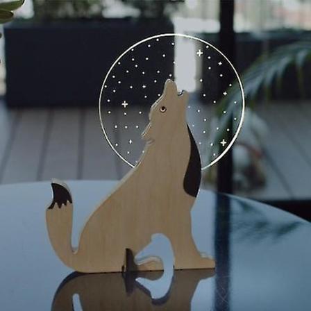 Trä Kreativ Snideri Trädekorationer Kreativ Djurdekoration Med Led-ljus Trä Djur Hantverk Hollow Varg
