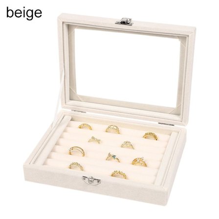 Sammet Ring Box Smycken Organizer BEIGE