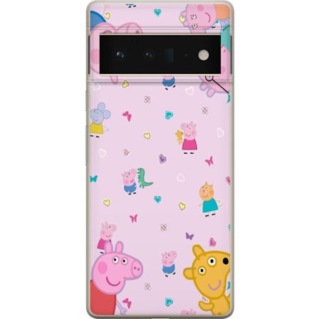 Kompatibelt Mobildeksel til Google Pixel 6 Pro Peppa Gris med en baby i armene, mamma gris motiv i fargerik og myk barneillustrasjon med hjerter