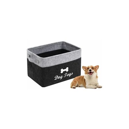Kattlåda i filt med handtag. Kan förvara hundens leksaker, hundkläder, snacks - Grå Svart