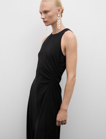 Mango Midi-Dress With Draped Detail - Black - S