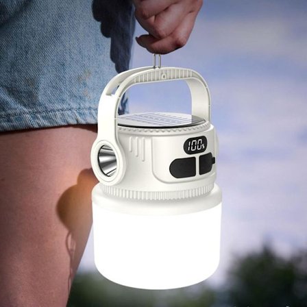 Solcelle Campinglamper, Bærbar Udendørslampe 1200mAh, Bærbar Genopladelig Lommelygte med LCD-Display til Have, Gang, Terrasse, Fiskepavillon