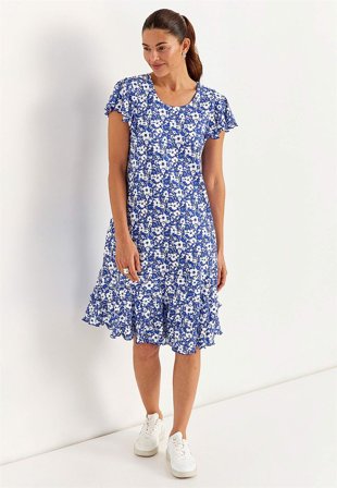 Cellbes of Sweden - Jersey-kjole med volanger i blå / mønstret for damer i størrelse 58/60