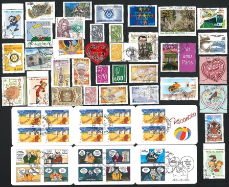 Frankrig - Frimærkepakke - 35 forskellige stemplede frimærker + 2 hæfter