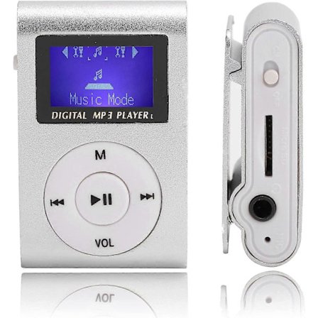 Bärbar Mini MP3-musikspelare, LCD-skärm Sport Back Clip MP3-spelare Stöder Minneskort (Silver)