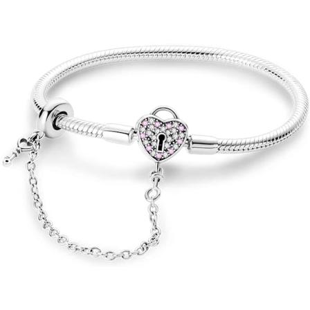 Armbånd for kvinner i sterlingsølv med hjertelukking, slangekjedearmbånd, lenkearmbånd KJB012 19cm