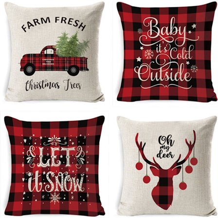 Koristeellinen tyynyliinasetti, 4 kpl – puhveliruudullinen maalaistalotyyli – vintage-tyynynpäälliset, 45 x 45 cm