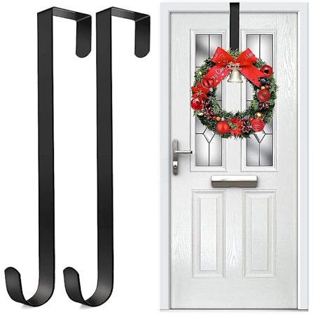 Kranshängare för ytterdörr, 5" svart metall julkrans dörrhängare, över dörrkrok hållare för hängande prydnad julgirlang halloween utomhus 