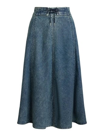 Denim Drawcord Midi Skirt Blue Lauren Ralph Lauren